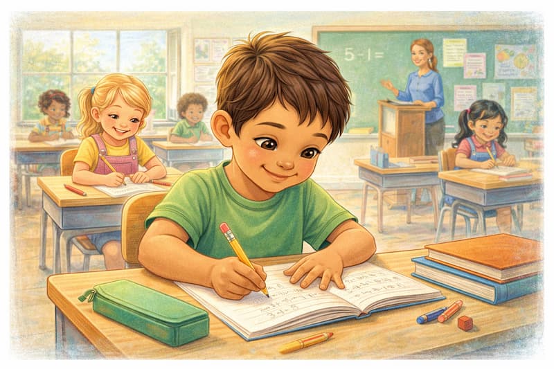 Focused student in vibrant classroom
