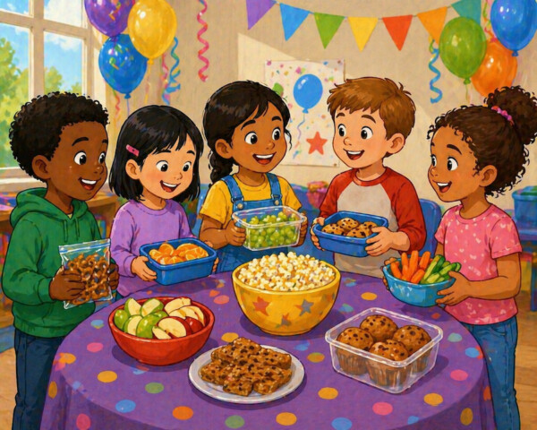 Birthday party fun with snacks