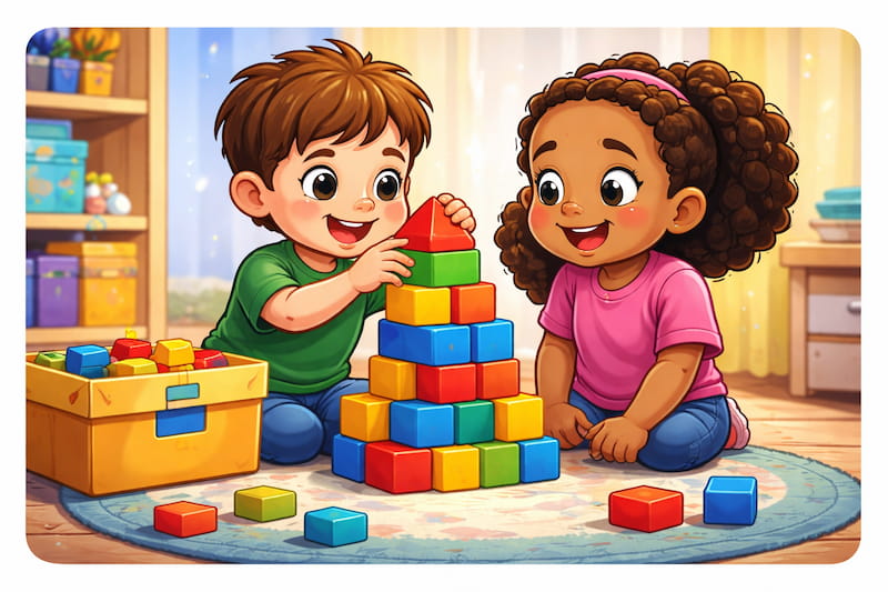 Building with colorful blocks together