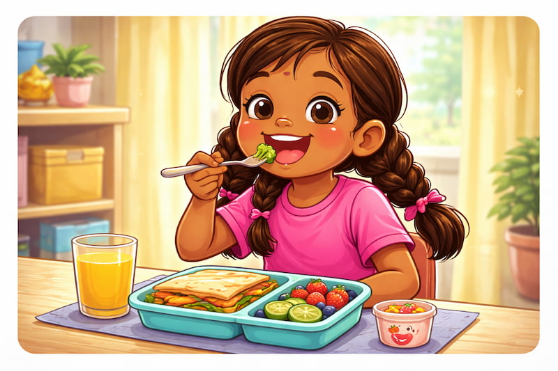 Cheerful girl enjoying her lunch