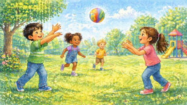 Children playing catch in the park