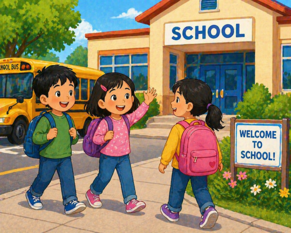 Happy school morning walk