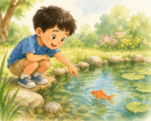 I saw a fish in the pond
