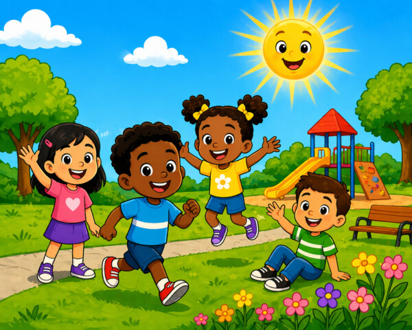 Sunny playground fun with friends