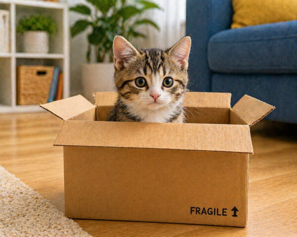 The cat is in the box.
