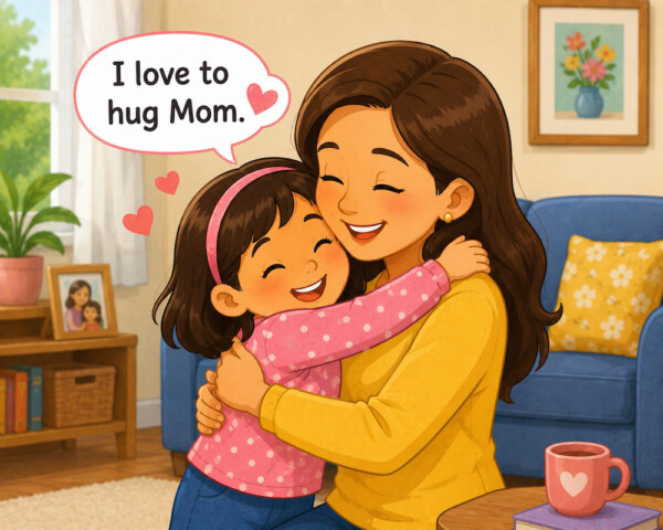 Hugging at home with love