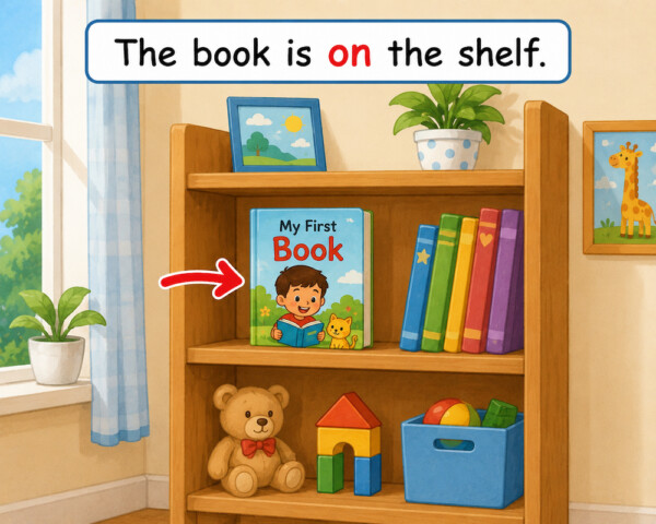 The book is on the shelf.