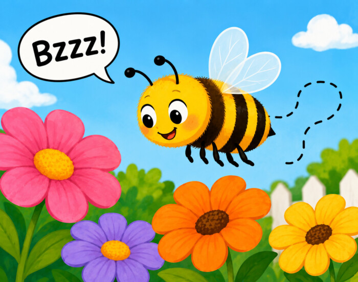 Cheerful garden with buzzing bee