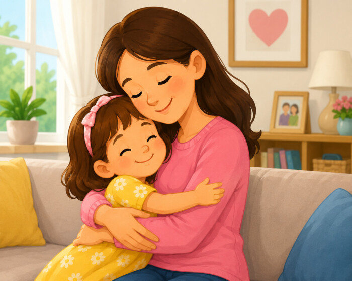 Family love in a cozy living room