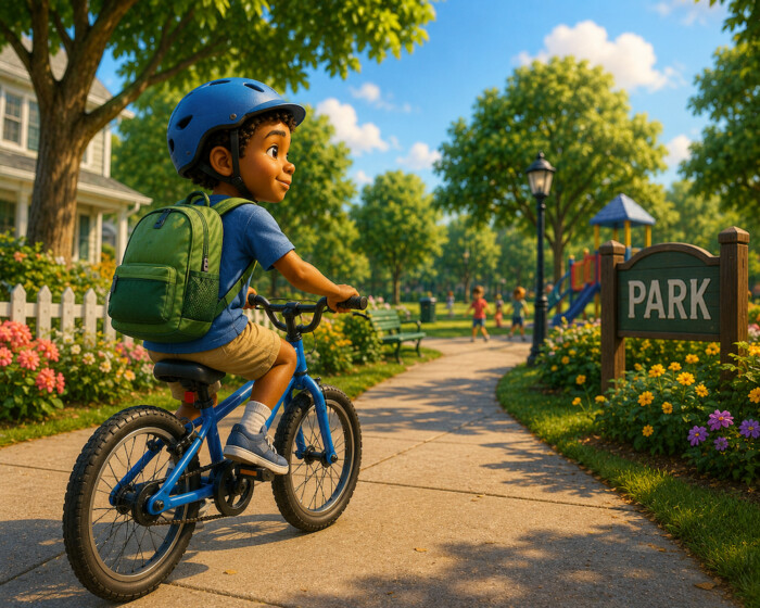 I ride my bike to the park.