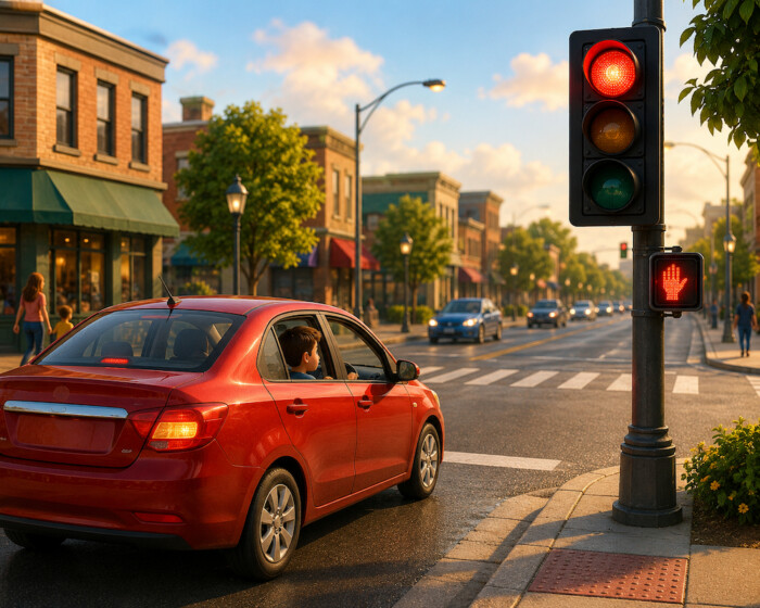 The car will stop at the red light.