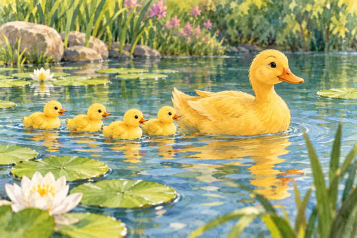 Mother Duck and Her Ducklings Pond Adventure